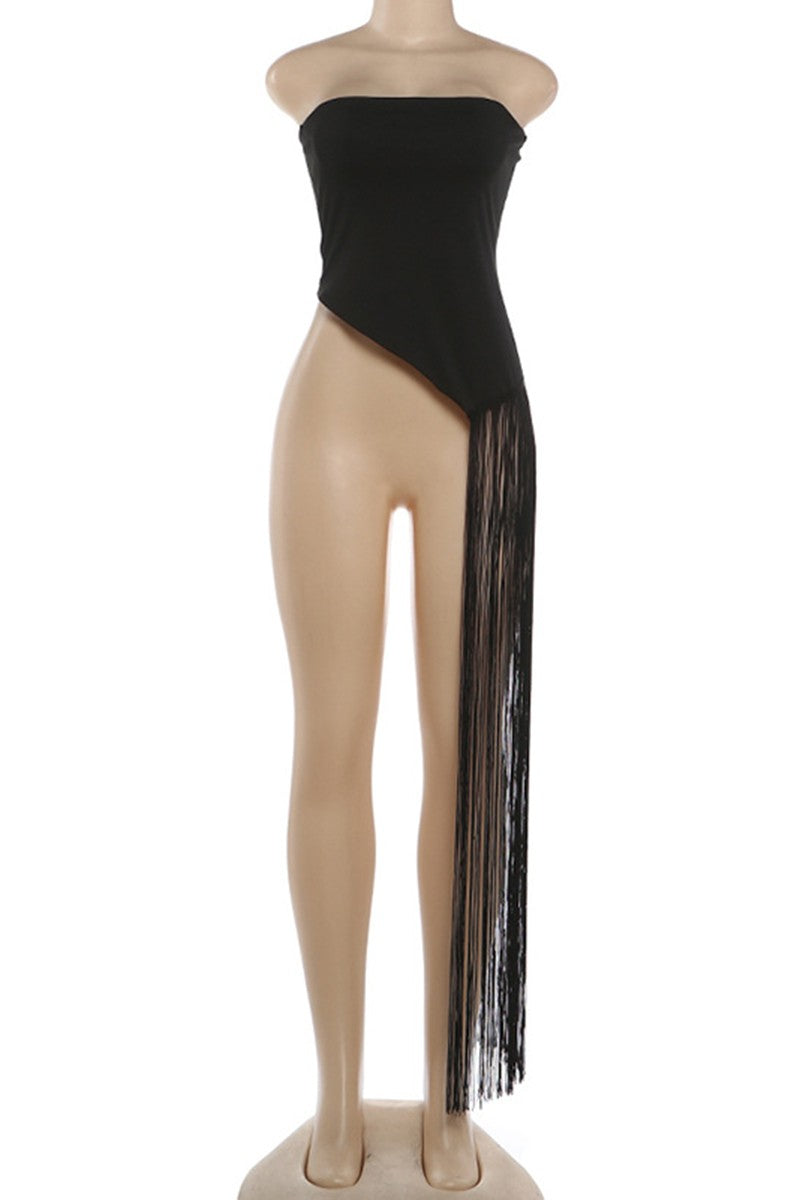 Black Fringe Bandeau Top