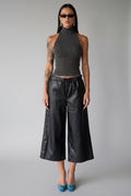 Black Faux Leather Culotte Pants