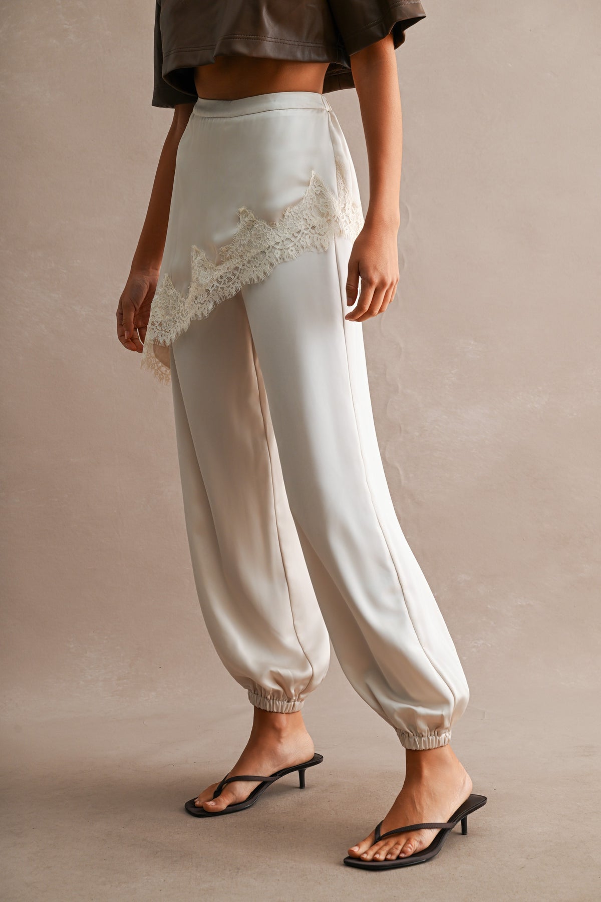 After Dark Lace-Overlay Jogger Pants