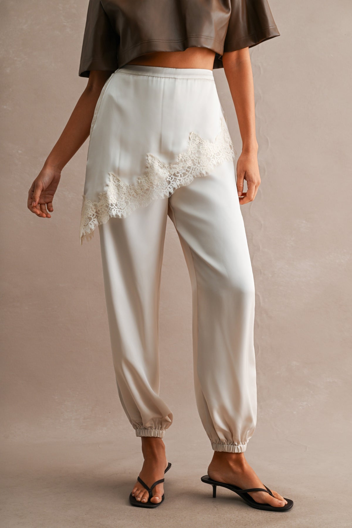 After Dark Lace-Overlay Jogger Pants