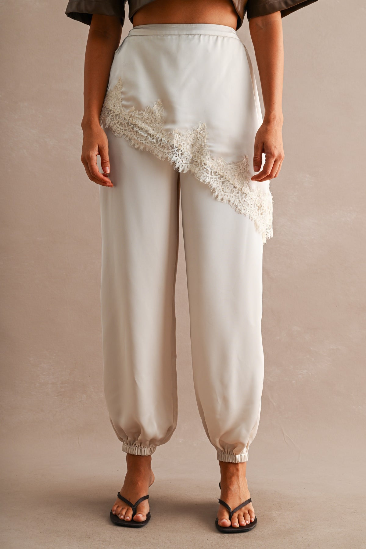 After Dark Lace-Overlay Jogger Pants