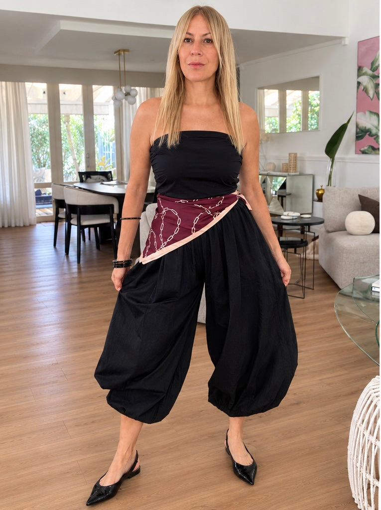 Black Ruched Balloon Maxi Pants