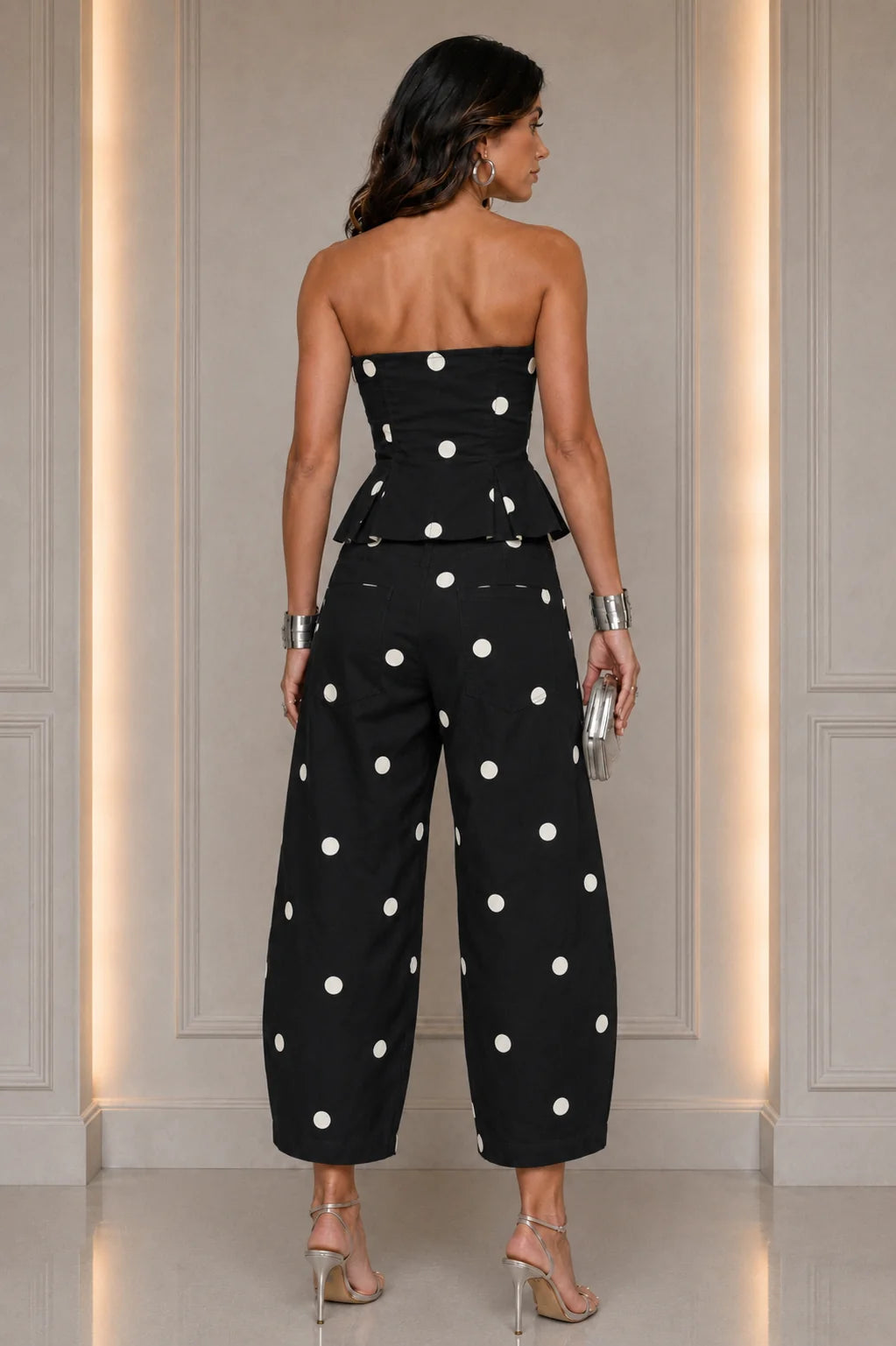 Black Polka Dot Peplum Two-Piece Set