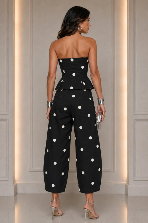 Black Polka Dot Peplum Two-Piece Set