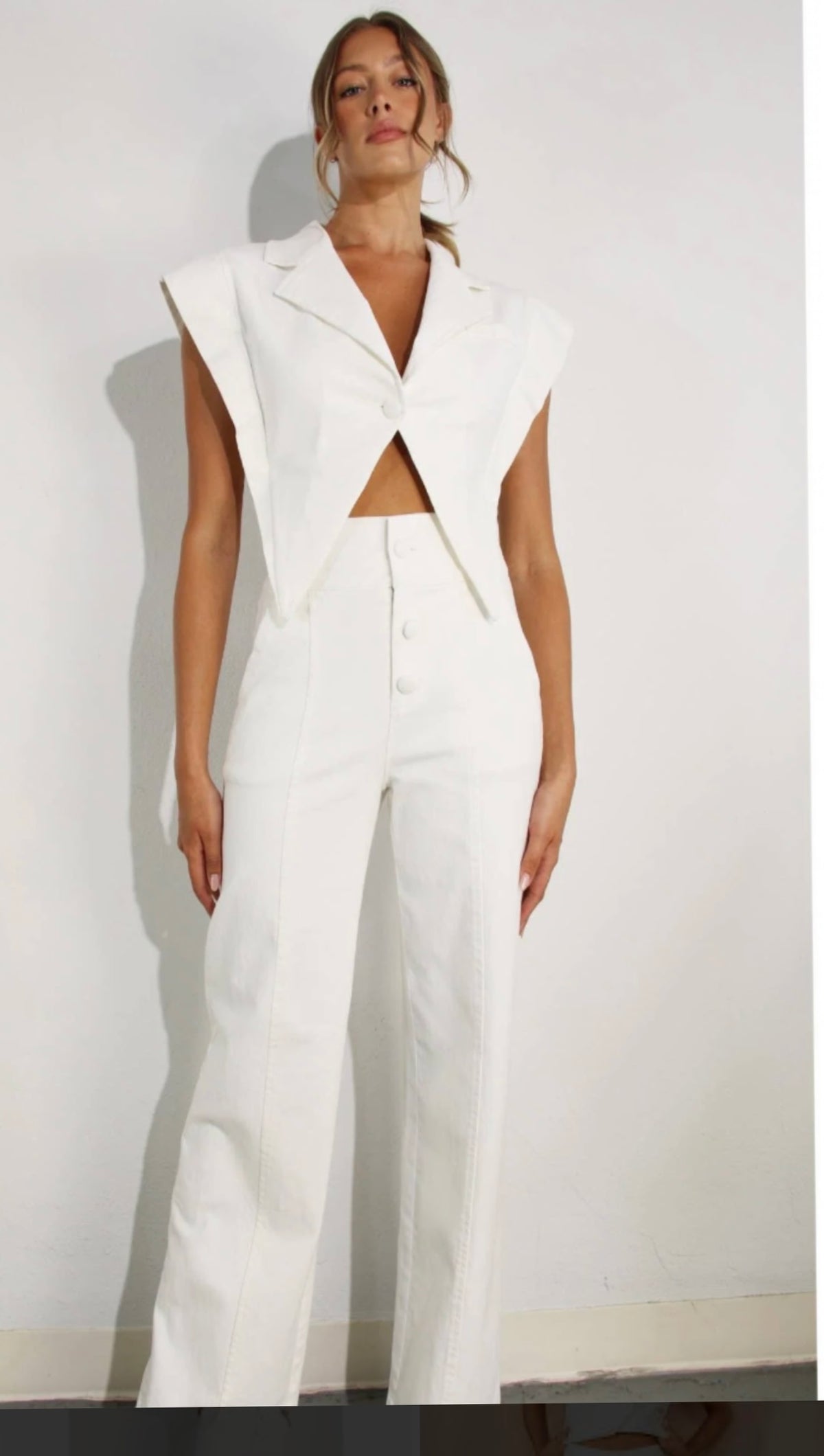 White Blazer Vest & Wide-Leg Pants Set