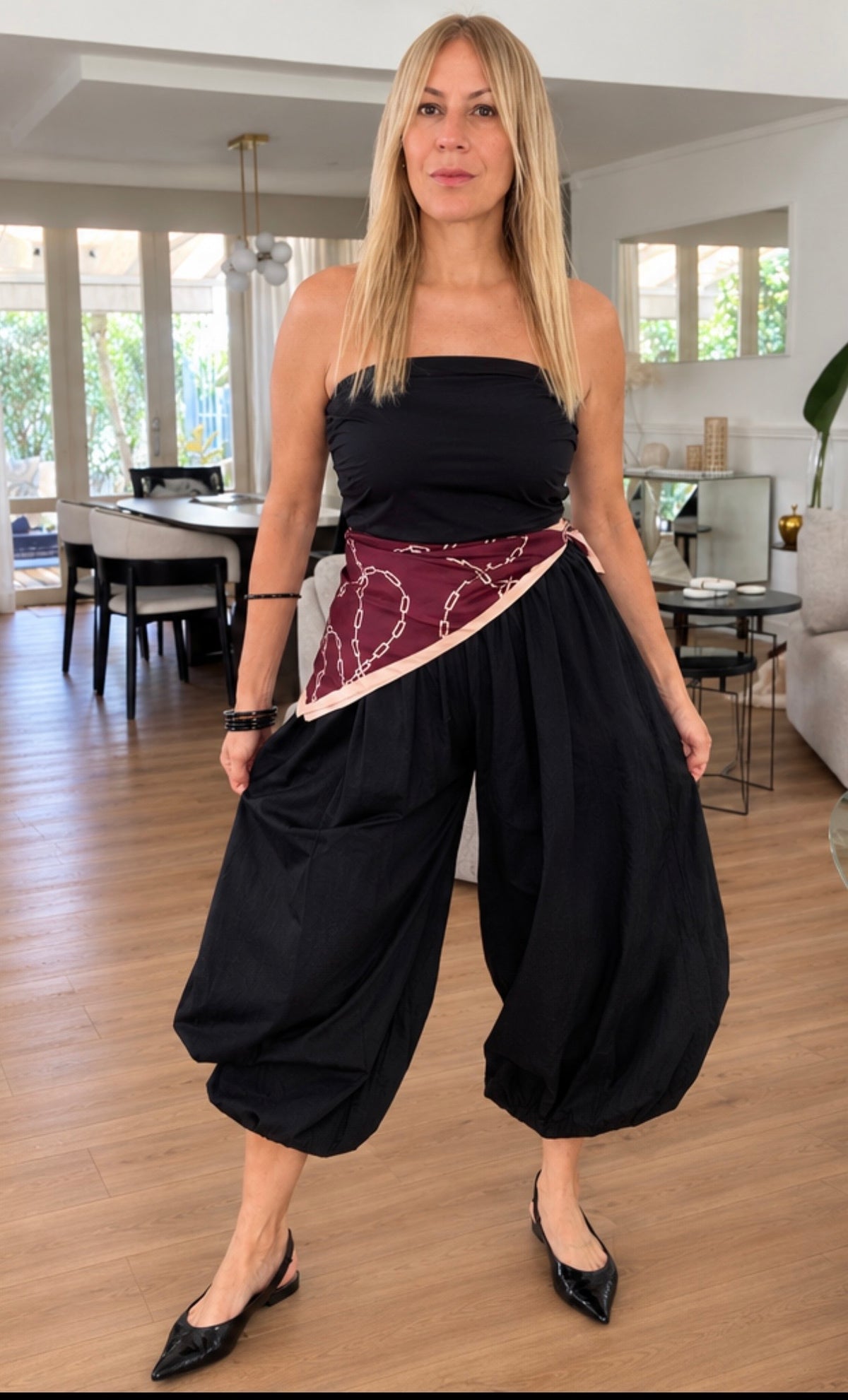 Black Ruched Balloon Maxi Pants