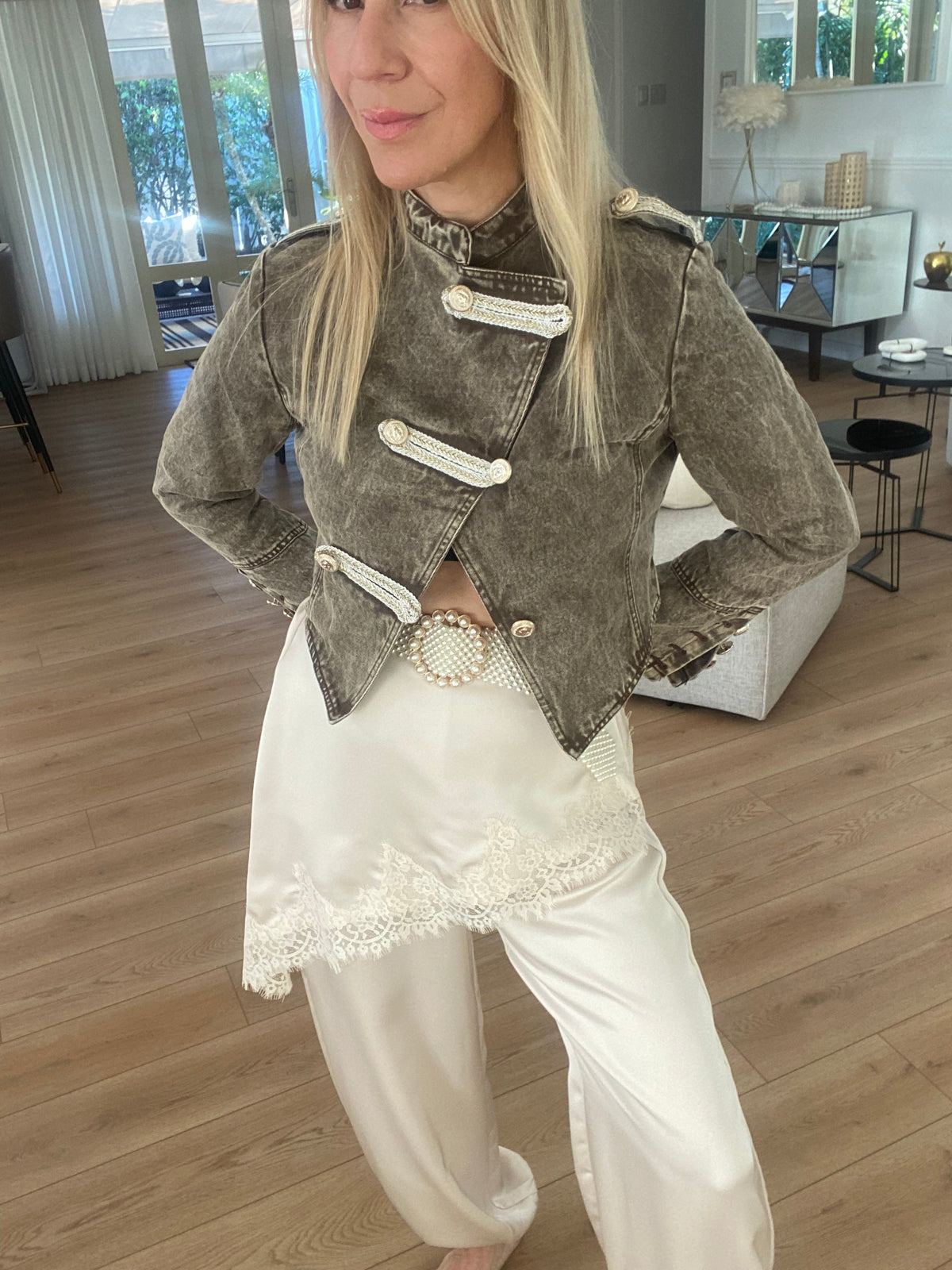 After Dark Lace-Overlay Jogger Pants