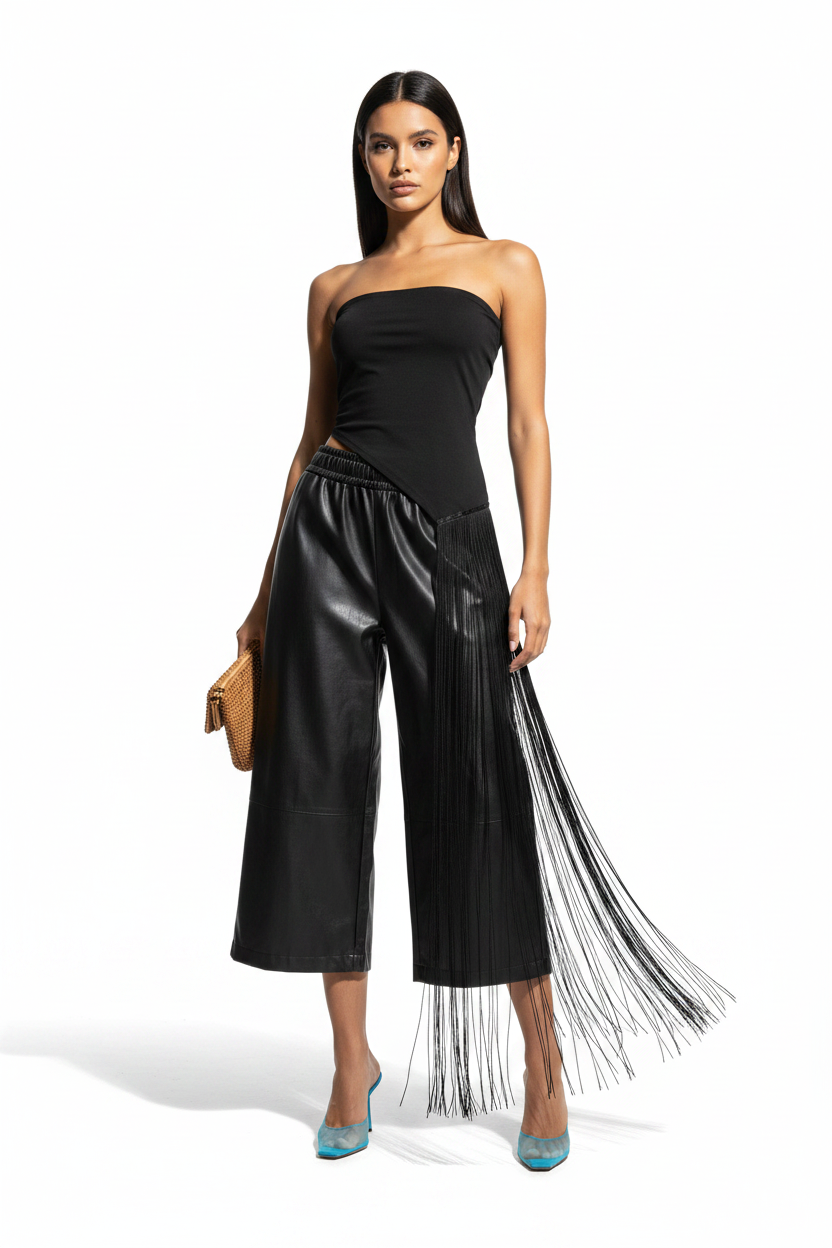 Black Fringe Bandeau Top