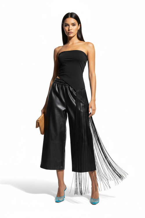 Black Fringe Bandeau Top