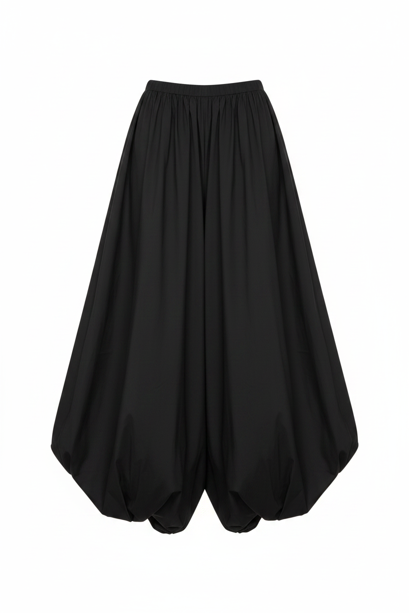 Black Ruched Maxi Pants - Flotante